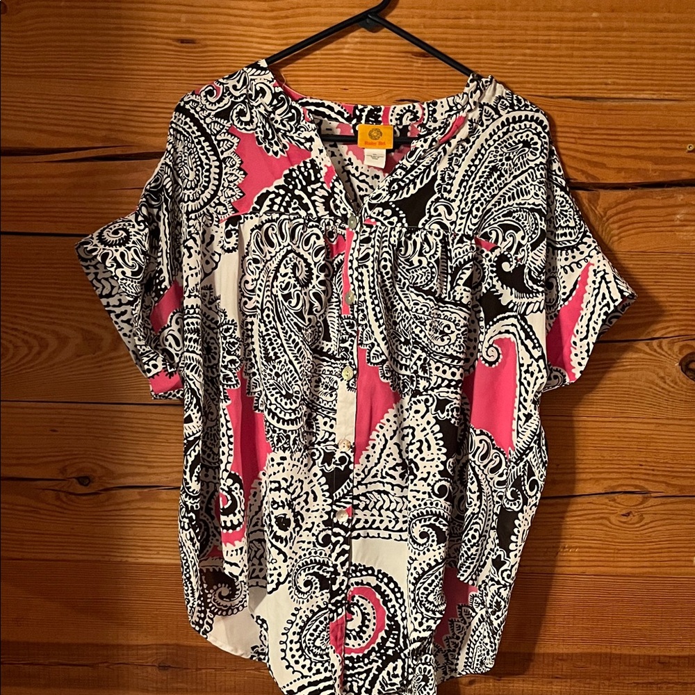 Ruby Rd. Pink and Black Paisley Blouse